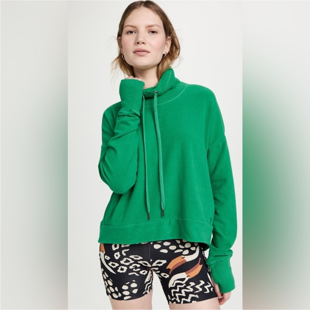 Sweaty Betty Harmonise Luxe Fleece Cropped Funnel Neck Sweatshirt XS Green